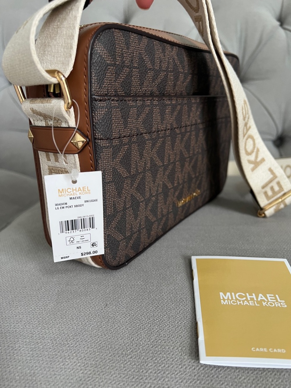 Michael Kors Brown Logo Canvas Crossbody Bag with Branded Cream Strap - Picture 6 of 17